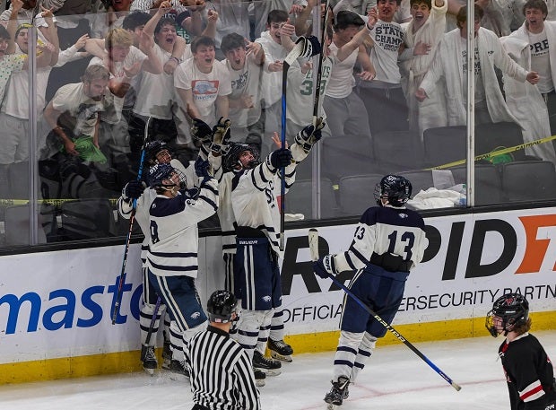 St. John's Prep's Johnny Tighe ties the game 2-all and does a glove selfie stick with his teammates and fans. (Photo: Brian Kelly)